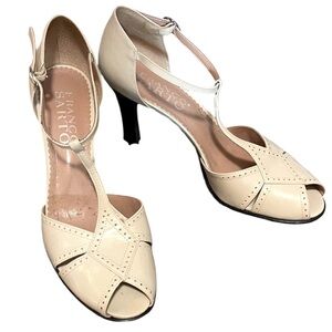 Franco Sarto Cream T-Strap Peep Toe Heels